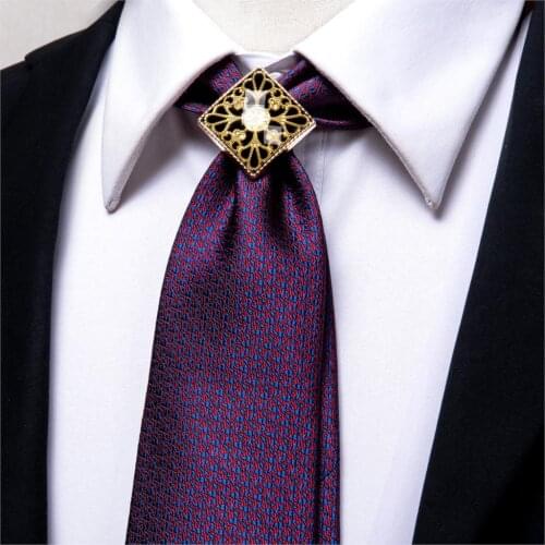 Hi-Tie Business Mens Bolo Tie Gold Ring Silk Luxury Purple Ties For Men Floral Hanky Cufflinks Set Wedding High Quality NeckTie
