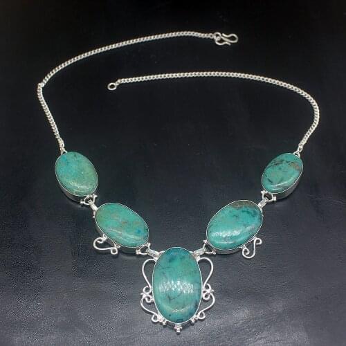 Gemstonefactory Jewelry Big Promotion 925 Silver Natural Green Sea Sediment Ladies Women Chain Necklace 46cm 202101647