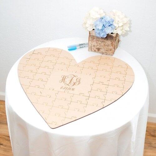 Wedding Guest Book Puzzle Heart Personalized with Wedding Logo or Monogram Choice Custom Wedding Guestbook Alternative