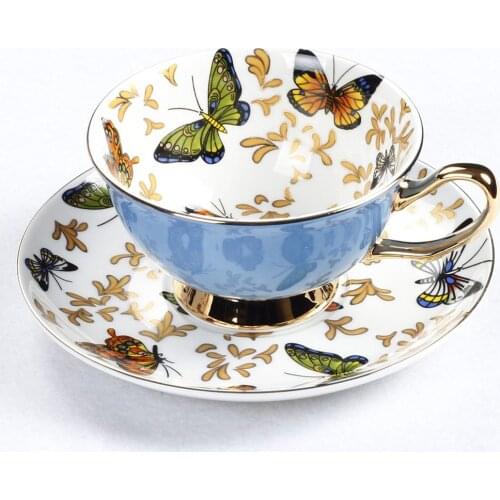 Bone China Coffee Cup Sets Colorful Butterfly Ceramic Tea Cups And Saucers British Office Teacup Porcelain Nice Gift