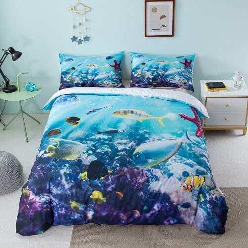 3D Bedding Sets Blue Duvet Cover Tropical Fish Quilt Cover Comforter Bed Linen King Queen Full Twin Size 140x200 Home Textile