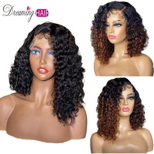 Ombre Curly Bob Human Wigs 4x4 Closure Lace Front Human Hair Wigs For Black Women 180% Curly Brazilian Natural Ombre Hair Wigs