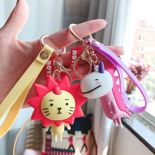 Cartoon Lion Dog Keychain Colorful Dog Resin Keychains For Women Key Chain Men Car Key Ring Bag Trinket Jewelry