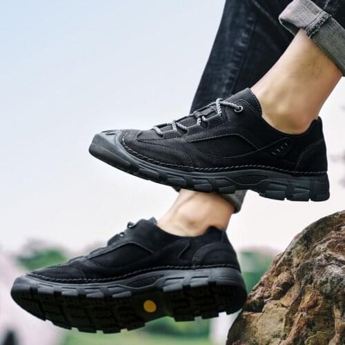 Mens Casual Shoes Leather Breathable Comfortable and non-slip Mens Sneakers Leather Handmade Loafers Flat Shoes 38-45