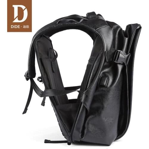 DIDE 2020 Male Backpack USB Charge Waterproof 15.6 inch Laptop Backpack Leather Travel Casual Vintage School Bag For Men Black