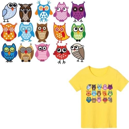 Cute Small Animal Owl Big Icons Patches Clothing Applications Applique Heat Transfer Stickers DIY T-shirt Kids Washable Print E