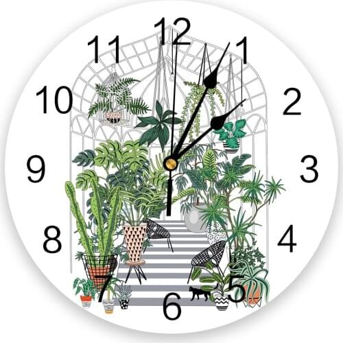 Green Plants Wall Clock Home Decor Bedroom Silent Oclock Watch Wall Digital Clock Wall Clock for Kids Rooms