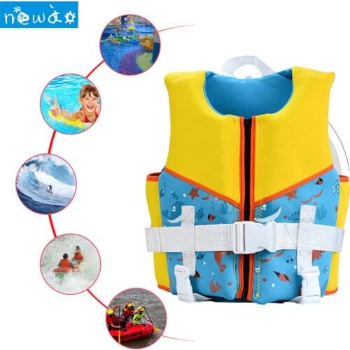 NEWAO 2019 New Neoprene Boy Girl Life Vest Jackets Child Swim Surfing Kids Water Sports Zipper Rescue Belt Safe Buckle Swimwear