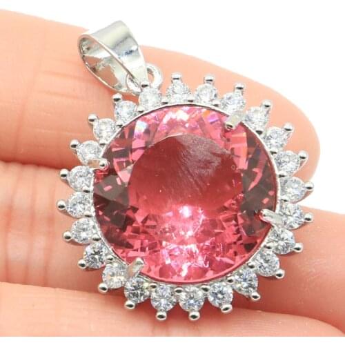 23x18mm SheCrown 2020 New Arrival Created Pink Tourmaline Womans Present Silver Pendant