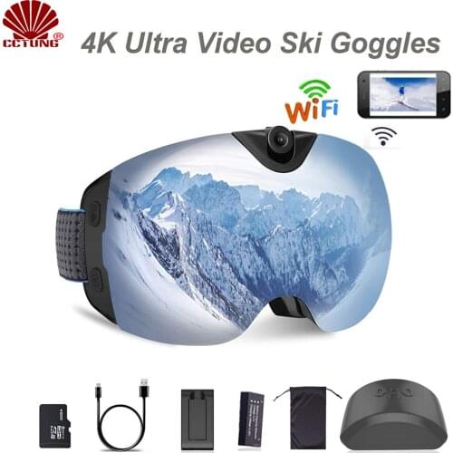 4K Ultra Video Ski-Sunglass Goggles WIFI Camera with Super 1080P 60fps Video Recording Anti-Fog Snowboard UV400 Protection Lens