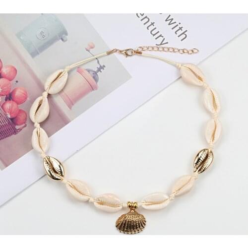 Natural Necklace For Women White Gold Shells With Scallop Pendant Fashion Womens Collar Jewelry Female Choker Summer Beach Gift