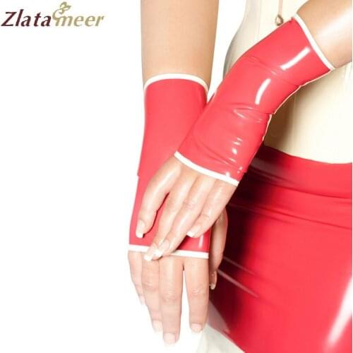 Rubber Latex Gloves Cut-Off Rubber Gloves For Women And Men Patchwork Red Latex Mitten Long Gloves Customize Service LA041