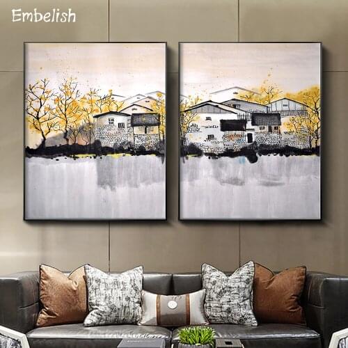 2 Pieces Chinese Style Countrysize Landscape Home Decor Pictures For Living Room Wall Art Poster HD Print On Canvas Oil Painting