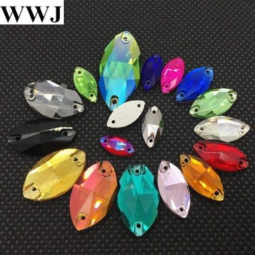 All Sizes Colors Navette Sew On Rhinestones 5x10~15x31mm Flatback Horse Eye Sewing Glass Crystal Stone Jewelry Beads