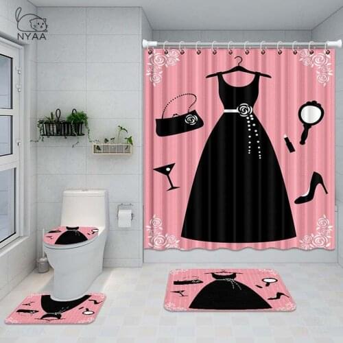 Professiona Girly Bridal Jewelry Shower Curtain Makeup Brush Dress Curtain Set Bathroom Curtain Women Beauty Salon Home Decor