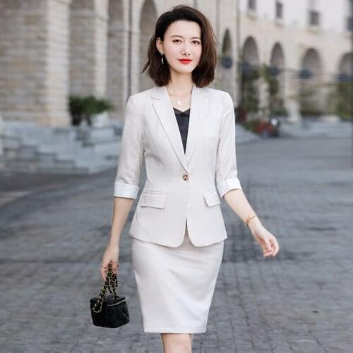 Plus Size 5XL Novelty Apricot Formal Women Business Suits with Skirt and Jackets Coat Ladies Office Blazers Career Clothing Sets
