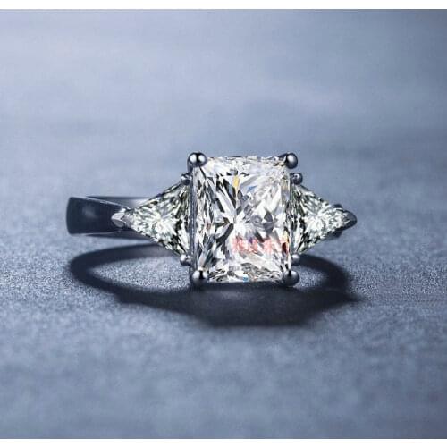 Luxury SONA Simulated stone Hot Celebrity Engagement Rings For Women! 3 Stone 2 Trillion Cut Side Stones