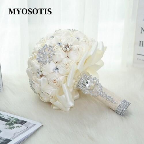 Luxury Crystal Wedding Bouquet for Brides Bridesmaid Flowers Satin Rose Lace Bridal Bouquet For Mariage Christmas Birthday