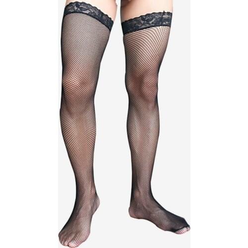 Adult Sexy Stockings Mens Net Hosiery Lace Top Fishnet Hosiery Gay Male Underwear Thigh-Highs Sheer Mesh Stockings Dropshipping