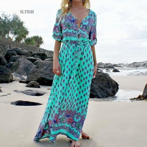 SLYXSH Maternity Clothes 2018 Summer Boho Pregnant Women Maxi Long Dress Casual Loose Printed Ankle-length Vestidos Plus Size