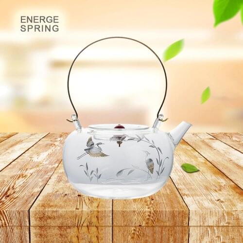 900ML Glass Kettle Electric Heating Brew Tea Pot Gold -Silver Burnt Full Glass Transparent Kettle Handle Teapot Glass Jug