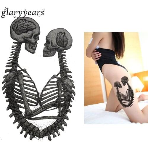 1pc Flower Arm Tattoo Sticker Water Transfer Temporary Design KM-016 Skull Love Bone Couple Lover Pattern Beauty Body Art Tattoo