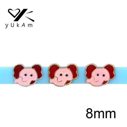YUKAM Slider Jewelry 8mm Cute Animal Pink Enamel Elephant Head Slide Charms Keeper for Kids Mesh Bracelet DIY Accessories Making