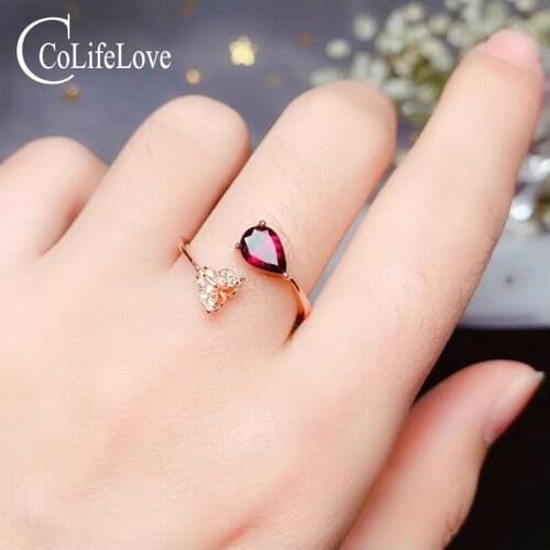 CoLife Jewelry 925 Silver Garnet Ring Fashion Garnet Silver Resizable Ring 5mm*7mm Pear Cut Garnet Jewelry for Daily Wear