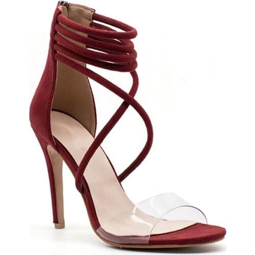 2020 New Ins Cross-tied Fairy Style Thin High Heels Stiletto PVC Transparent Open Toe Summer Sandals Womens Shoes