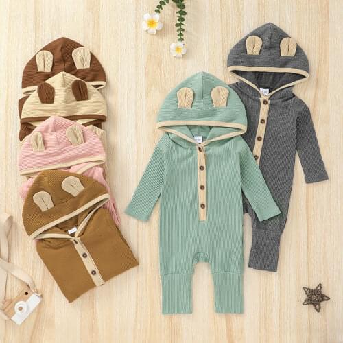Newborn Baby Winter Clothes Baby Boys Girls Rompers Long Sleeve Clothing roupas infantis Button Jumpsuits Bear Hooded Rompers