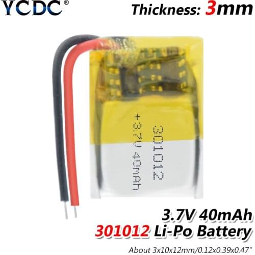 1/2/4PCS 3.7V 40mAh Li-ion Lipolymer Battery 301012 Lithium Polymer Battery For Headset Watch MP3 GPS Recording Pen