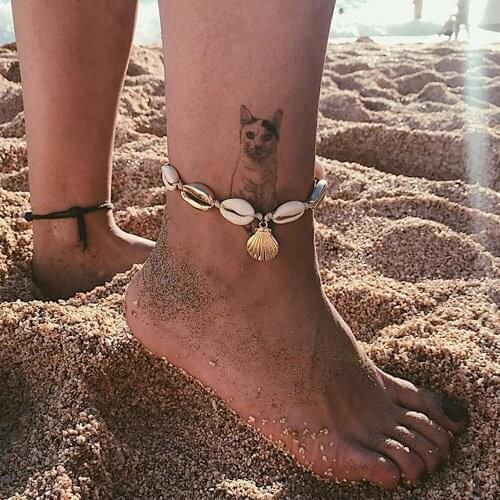 1 Pcs Bohemian Fashion Vintage Gold Shell Pendant Woven Anklet Women Beach Charm Simple Jewelry Accessories