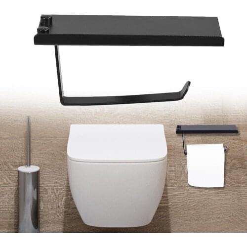 Aluminum Toilet Bathroom Paper Holder Black Tissue Box Bathroom Accessories With Bathroom Phone Shelf Holder Plate