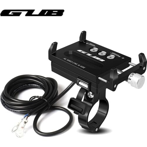 GUB Aluminum USB Rechargeable Motorcycle Bike Phone Mount With Power Conversion Function Support GPS For 4.0-6.7 inch Phone