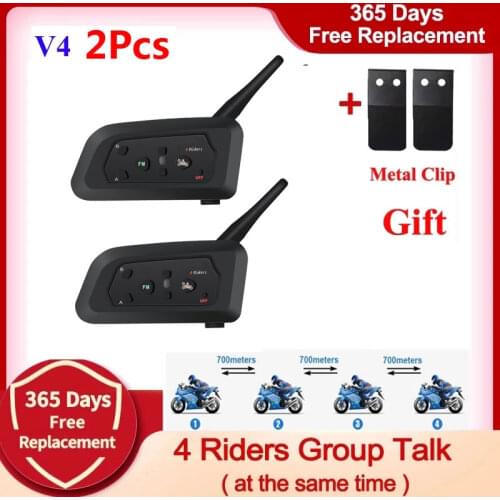 2Set EJEAS V4 Pro 1200M 4 Riders Motorcycle Bluetooth Helmet Full Duplex Intercom Headset Unicador Wireless Interphone FM Radio