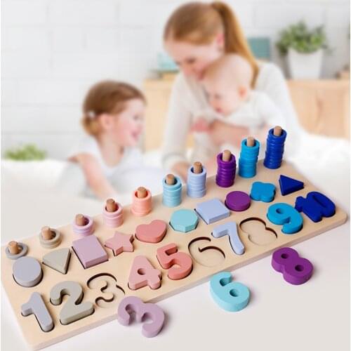 Montessori Rainbow Rings Board Wood Shape Sorter Matching Learning Toys Preschool Teach Aids for Toddlers