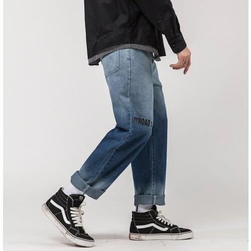 Hip Hop Men Vintage Gradient Jeans Harem Pants 2020 Mens Letter Print Ankle Hip Hop Denim Pants Male Fashion Jeans Clothing