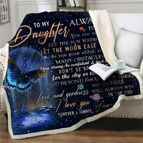Message Letter Flannel butterfly printed Blanket Gift To My Daughter Comfortable Wrap Blanket on bed sofa bedspread Home Textile