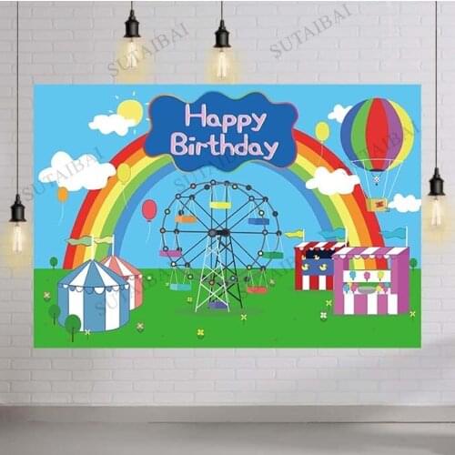 Happy Birthday Themed Party Backdrop for Baby Kids Child 1st 2rd Bday Photography Background Blue Cartoon Animal Decorations