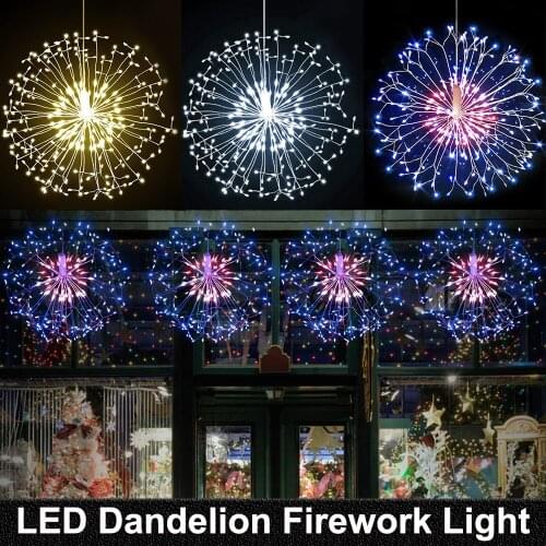 198LEDs RC Dandelion Firework LED Copper Wire Strip String Lights Waterproof Fairy Lights For Wedding Christmas Party Decor