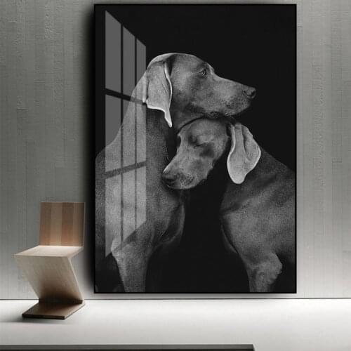 Modern Animal Art Dog Cuddle Paintings on Canvas Black and White Wall Art Posters and Prints Wall Pictures Decor Home Cuadros