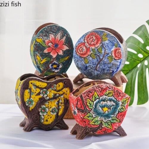 Painted Ceramics Succulent Flower Pot Stoneware Pot Container Gardening Supplies Green Plant Pots Flower Vase Decor Garden Pots
