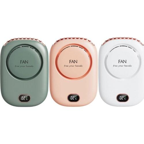 LX0B Hanging Neck Fan Personal Necklace Air Cooler Rechargeable Mini USB Fan No Curly Hair Power Display for Home Office