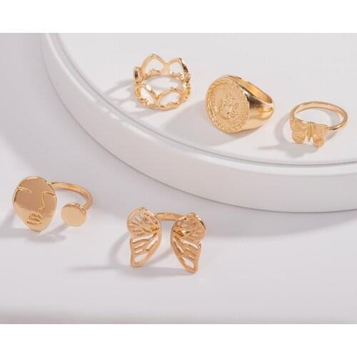 Fashion Metal Gold Color Butterfly Human Face Open Ring Hot Sell Hollow Heart Butterfly Coin Finger Ring For Women Girl 2019