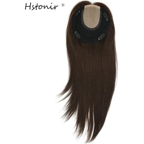 Hstonir European Remy Hair Topper Kosher Toupee Women Crown Wig Hair Piece Wiglet Kippah Fall Silk Base For Jewish TP26
