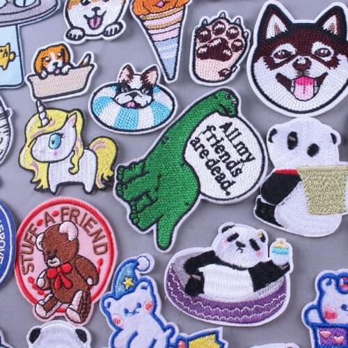 Panda Patch Animal Iron On Patches For Clothing Dinosaur Dog Patches For Clothes Applique DIY Cheap Apparel Fabric Accessories