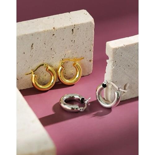 Real 925 Sterling Silver Hoop Earrings For Women Accessories, Simple Silver 925 Woman Earings Hoops Fine Jewelry