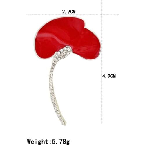 2019 New Red Poppies Brooch Crystal Flower Brooch For Women Rhinestone Broshes Metal Brosh Wedding Jewelry Clothes Accessories