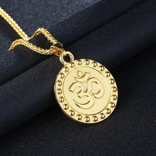 New Hindu Buddhist AUM OM Necklace Hinduism Yoga India Outdoor Sport Round Gold Silver Color Yoga Jewelry Men/Women