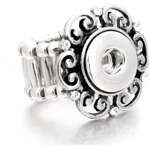 New Snap Jewelry Antique Silver Color 12MM Snap Rings Adjustable Elastic Ring fit 12MM Snap Jewelry Rings